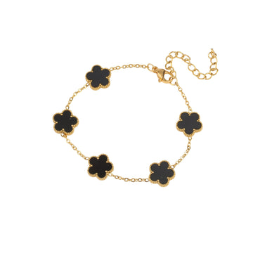 Stainless Steel Adjustable Clover Bracelet with Five Leaf Flower